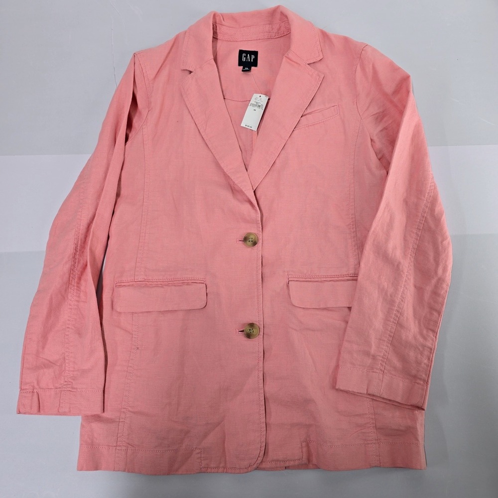 GAP Womens Pink Linen Cotton‎ Blend Two Button Blazer Jacket XS NWT
